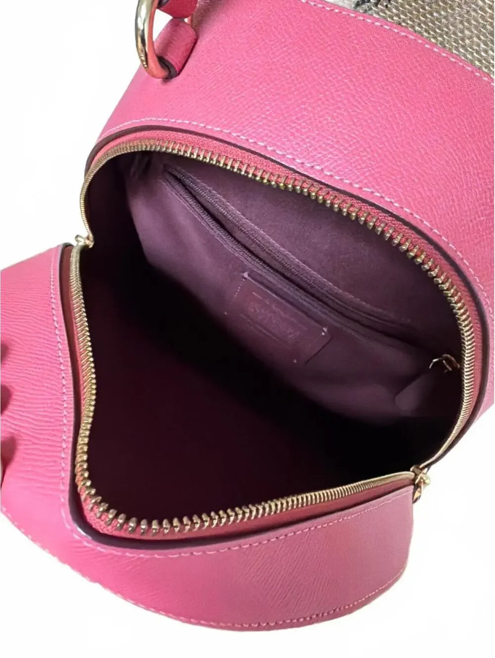Coach Pink Leather Backpack with Gold Hardware
